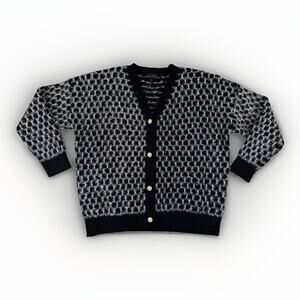Coco + Carmen Black Silver Eyelash Knit Cardigan Sweater L/XL Pearl Buttons